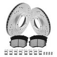 thumbnail image 1 of Funire Front Brake Pads And Rotors Kit Vented Compatible With Toyota Tacoma 1995 1996 1997 1998 1999 2000 2001 2002 2003 2004 Drilled Slotted Brakes Rotors Ceramic Brake Pads Geomet (10in) 254mm, 1 of 10