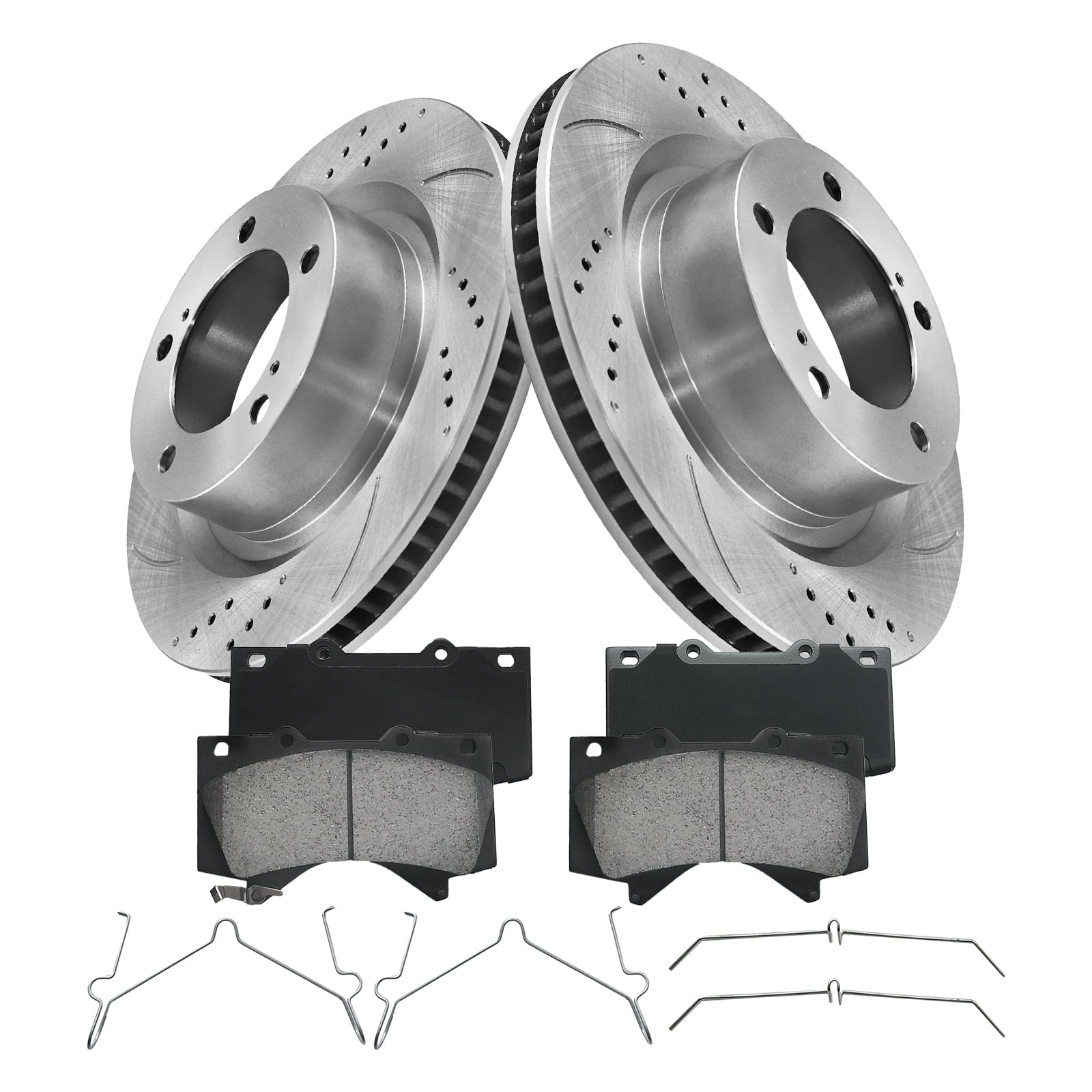 Funire Front Brake Pads And Rotors Kit Vented Compatible With Toyota Tundra 2007 2008 2009 2010 2011 2012 2013 14 15 16 17 18 19 20 21 Drilled Slotted Brakes Rotors Ceramic Brake Pads (13.9in) 354mm