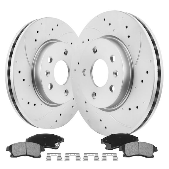 Funire Front Brake Pads And Rotors Kit Vented Compatible with Nissan 350Z 2003 2004 2005 Geomet Drilled Slotted Brakes Rotors Ceramic Brake Pads 11.7in(296mm) Brake Kit