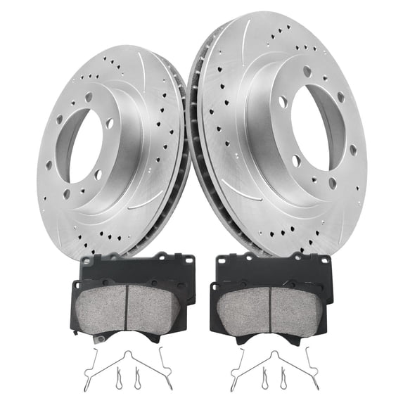 Funire Front Brake Rotors Kit for 2005 2006 2007-2021 Toyota Tacoma 6 Lug Geomet Drilled & Slotted Disc Brake Rotors Ceramic Brakes Pads Replacement Brake Pad and Rotor Kits: 12.56" inch