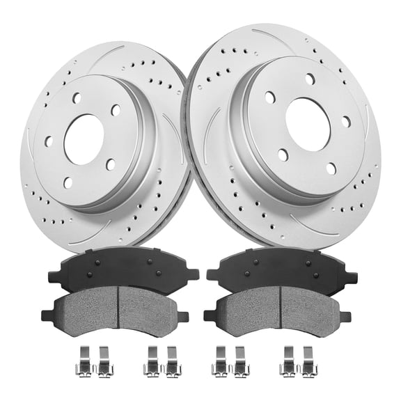 Funire Front Brake Rotors Kit for 2006 2007 2008 2009 2010 Dodge Ram 1500 5 Lug Geomet Drilled & Slotted Disc Brake Rotors Ceramic Brakes Pads Replacement Brake Pad and Rotor Kit: 13.23'' inch