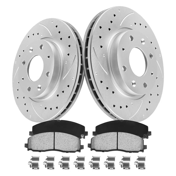 Funire Front Brake Rotors Kit for 2012- 2016 Chrysler Town & Country w/ Dual Piston Geomet Drilled & Slotted Disc Brake Rotors Ceramic Brakes Pads Replacement Brake Pad and Rotor Kits: 12.99" inch