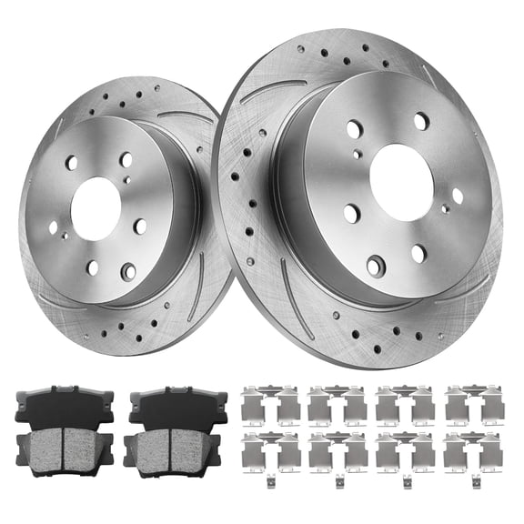 Funire Rear Brake Kit for 2006 2007 2008 2009 2010-2018 Toyota Rav4 Drilled & Slotted Disc Brake Rotors Ceramic Brakes Pads Replacement: 11.06 inch Rotor
