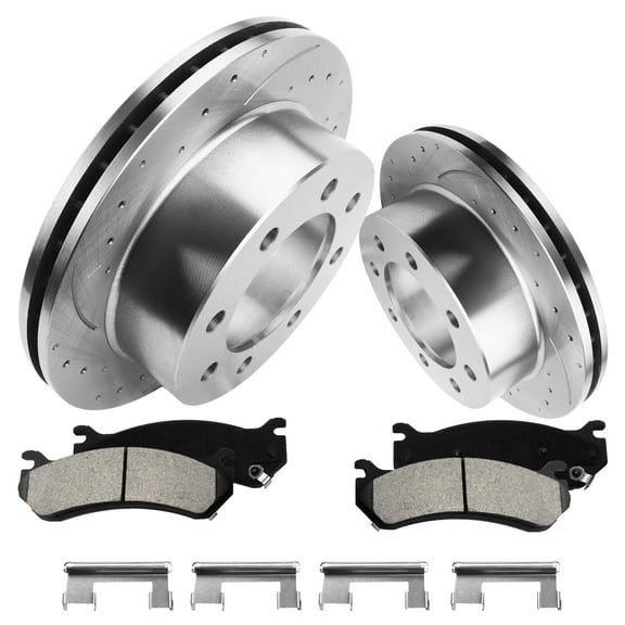Funire Rear Brake Kit for Chevrolet Silverado 3500 Classic 2007 Drilled Rotors+Ceramic Brake Pads Replacement Brake Pad & Rotor Kit