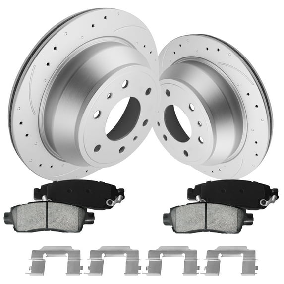 Funire Rear Brake Kit for Chevrolet Trailblazer 2002-2009 Geomet Drilled Rotors+Ceramic Brake Pads (12.8in) 325.1mm Replacement Brake Pad & Rotor Kit