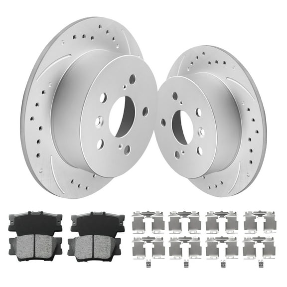 Funire Rear Brake Pads And Rotors Kit Solid Compatible With Toyota Camry 2012 2013 2014 2015 2016 2017 Drilled Slotted Brakes Rotors Ceramic Brake Pads Geomet (11.1in) 280.9mm Brakes And Rotors Kit