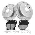 thumbnail image 1 of Funire Rear Brake Pads And Rotors Kit Solid Compatible With Toyota Corolla 2005 2006 Drilled Slotted Brakes Rotors Ceramic Brake Pads (10.6in) 269mm Brakes And Rotors Kit, 1 of 11