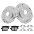 thumbnail image 1 of Funire Rear Brake Pads And Rotors Kit Solid Compatible With Toyota Corolla 2009 2010 2011 2012 2013 2014 2015 2016 2017 2018 19 Drilled Slotted Brakes Rotors Ceramic Brake Pads Geomet (10.2in) 259mm, 1 of 10