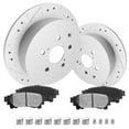 thumbnail image 1 of Funire Rear Brake Pads And Rotors Kit Solid Compatible With Toyota Highlander 2014 2015 2016 2017 2018 2019 Drilled Slotted Brakes Rotors Ceramic Brake Pads Geomet (12.2in) 309mm Brake Kits, 1 of 10