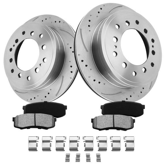 Funire Rear Brake Pads And Rotors Kit Vented Compatible With Toyota 4Runner 2003 2004 2005 2006 2007 2008 2009 Drilled Slotted Brakes Rotors Ceramic Brake Pads (12.3in) 312.1mm Brakes And Rotors Kit