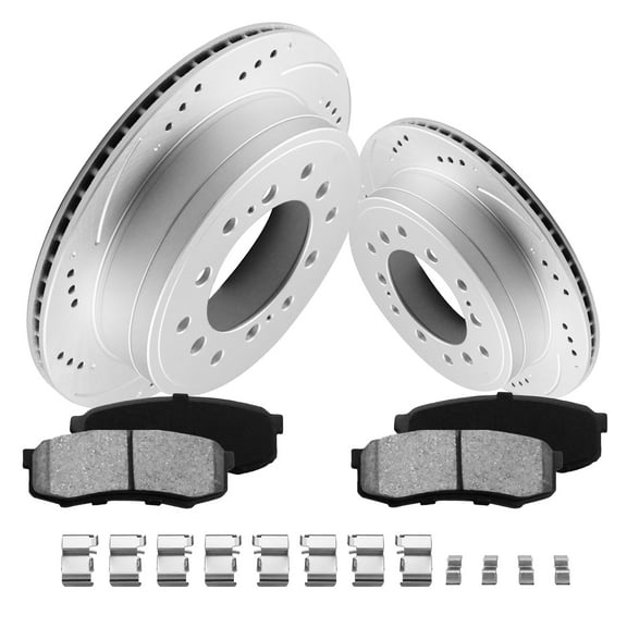 Funire Rear Brake Pads And Rotors Kit Vented Compatible With Toyota FJ Cruiser 2010 2011 2012 2013 2014 Drilled Slotted Brakes Rotors Ceramic Brake Pads Geomet (12.3in) 312mm Brakes And Rotors Kit