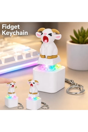 FunisFun Squeaking Goat Keyboard Fidget Toy, Rechargeable Finger Clicker Keyboard Keychain with Goat Scream Sound and LED Light, ASMR Desk Toy for Adults Office Gag Gift