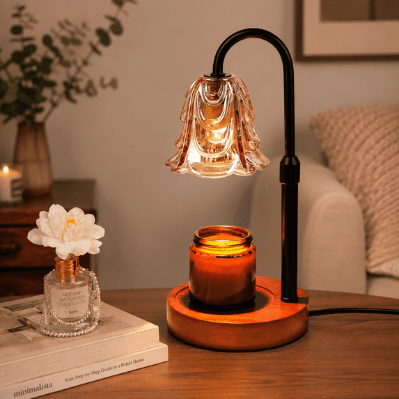 Funistree Candle Warmer Lamp with Timer, Adjustable Amber Wax Warmer for Jar Candles, Cute Wood Base Wax Melter for Women Daughter Girl, House Warming Birthday Gift