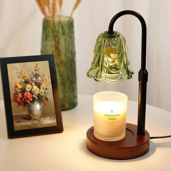 Funistree Candle Warmer Lamp with Timer, Adjustable Green Wax Warmer for Jar Candles, Cute Wood Base Wax Melter Gift for Women Sister Girlfriend, Birthday House Warming Decor