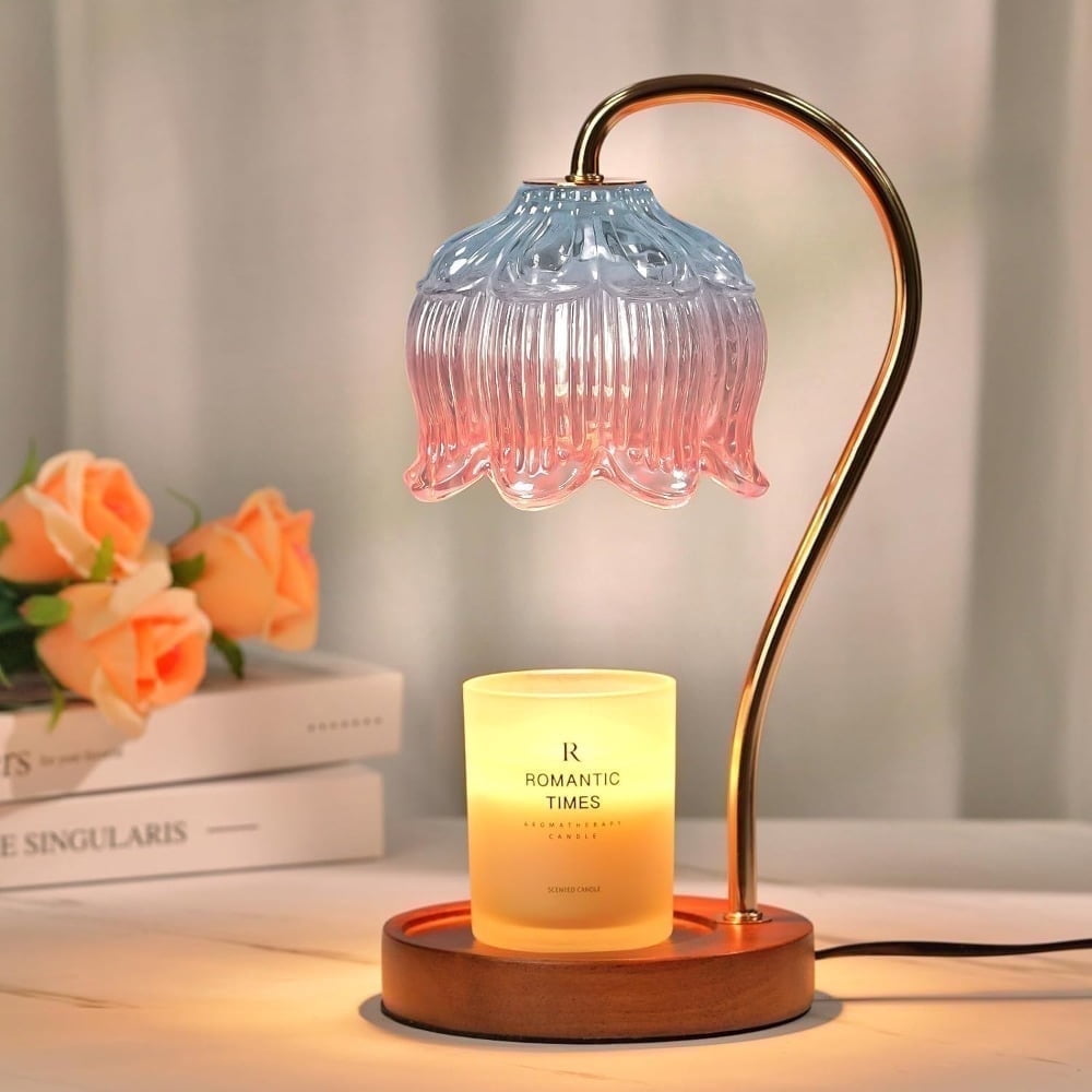 Funistree Candle Warmer Lamp with Timer, Dimmable Flower Wax Warmer Blue & Pink, Jar Candle Melter for Women Girl Daughter, Birthday House Warming Decor Gift