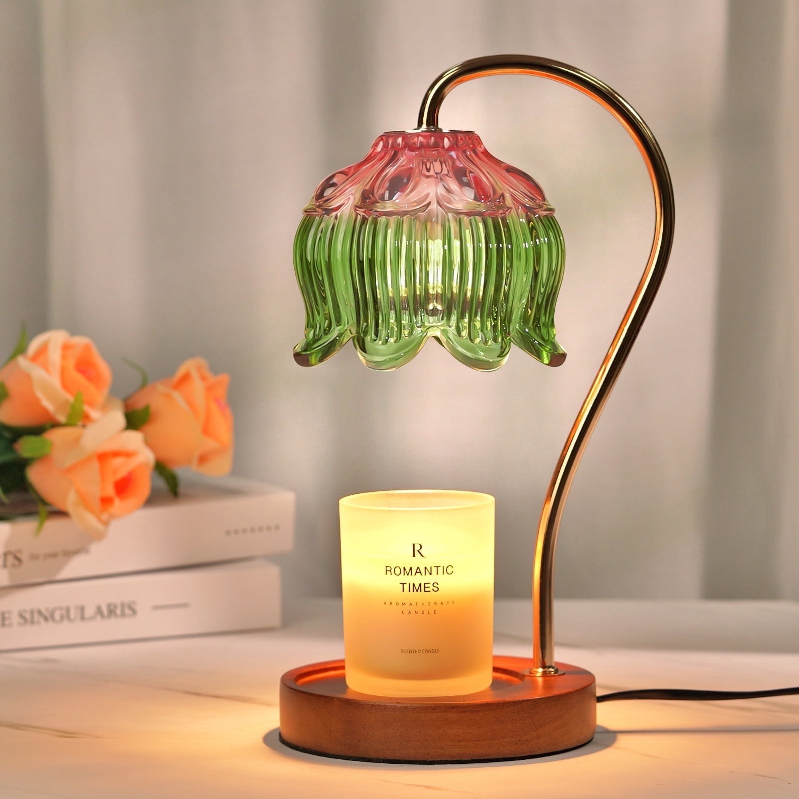 Funistree Candle Warmer Lamp with Timer, Dimmable Flower Wax Warmer Pink & Green, Jar Candle Melter for Women Mom Sister, House Warming Birthday Home Decor Gift
