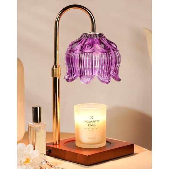 Funistree Purple Candle Warmer Lamp with Timer,Height-Adjustable Electric Flower Top Down Melter for Jar Candles and Scented Wax, Lotus Wax Warmer Light in Amber, Gift for Women