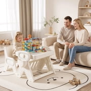 Funjoypals Kids Table and Chair Set with Graffiti & Building Blocks Tabletop for Home, Preschool, Classroom, Age 3+