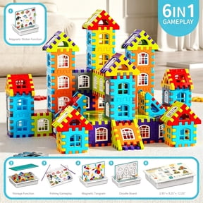 Funjoypals 6 IN 1 DIY Interlocking Block Building Sets for Kids, Educational STEM Construction Toys for Toddlers Boys Girls Ages 3+