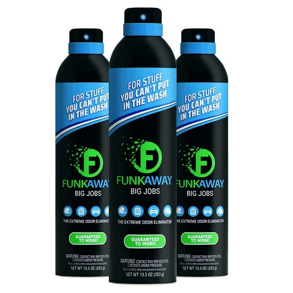 FunkAway Big Jobs Spray, The Extreme Odor Eliminator, Aerosol, Use on Shoes, Clothes and Gear for Stuff You Can't Put In The Wash, Black, 3 Count, Pack of 3