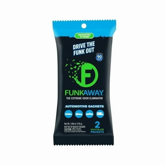 FunkAway Odor Eliminating Car Sachet. Absorbs Smells for Glove Box, Console, Trunk & Seats, 2 Packets - (4pack)