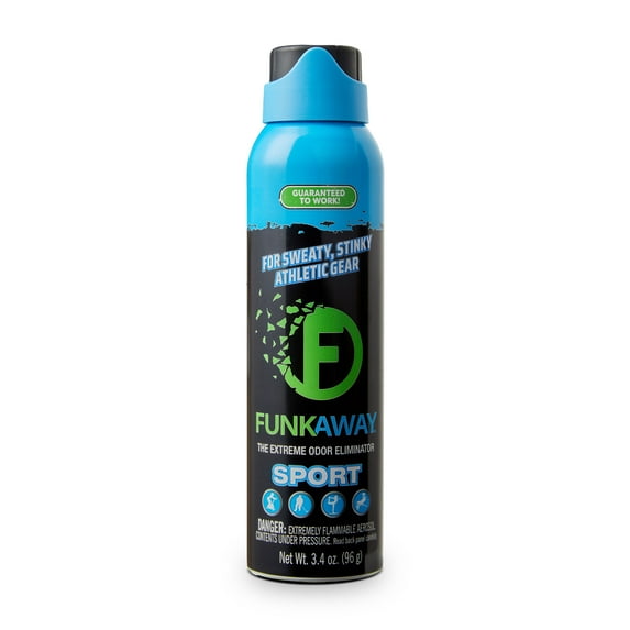 FunkAway Sport Aerosol Spray, 3.4 oz., The Extreme Odor Eliminator Refreshes Shoes and Sports Gear, for Stuffy You Can't Put in the Wash, Satisfaction Guaranteed