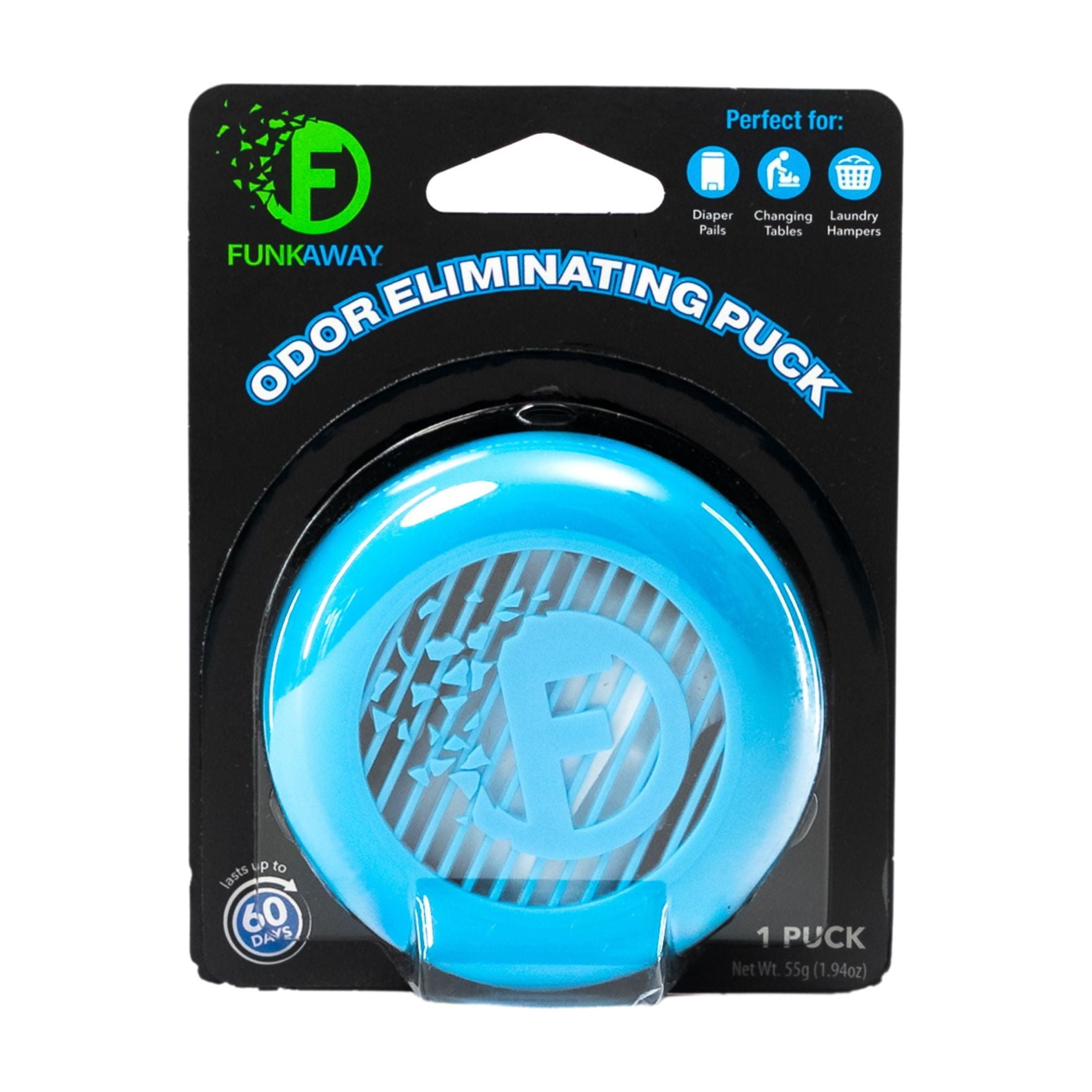 Funkaway Odor Eliminator Puck with Stick-On Design, Air Freshener, Deodorizing Sachet Inside, for Diaper Pails, Hampers, Trash Cans, 1 Pack