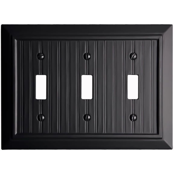 Funkiim Black Classic Beadboard Wall Plates,Light Switch Covers,Electrical Outlet Covers, Switch Plates of Various Combination, Nature Bamboo Fiber Wall plate (3 Gang Toggle 1PK)