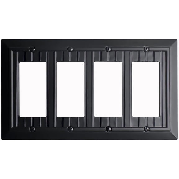 Funkiim Black Classic Beadboard Wall Plates,Light Switch Covers,Electrical Outlet Covers, Switch Plates of Various Combination, Nature Bamboo Fiber Wall plate (4 Gang Decorator 1PK)