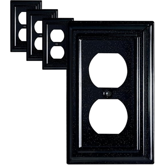 Funkiim Metallic Wall Plate, Outdoor Electrical Outlet Cover, Cosmic Black 1-Gang Duplex, 4-Pack