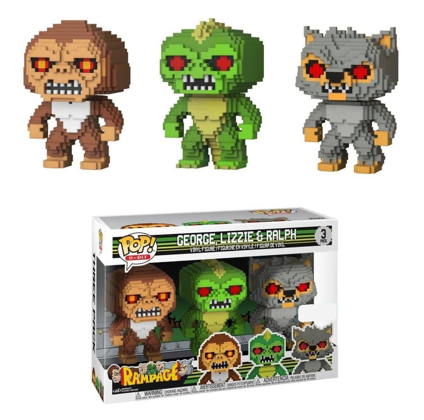 Funko 8-bit pop: rampage -3pk - george, lizzie & ralph