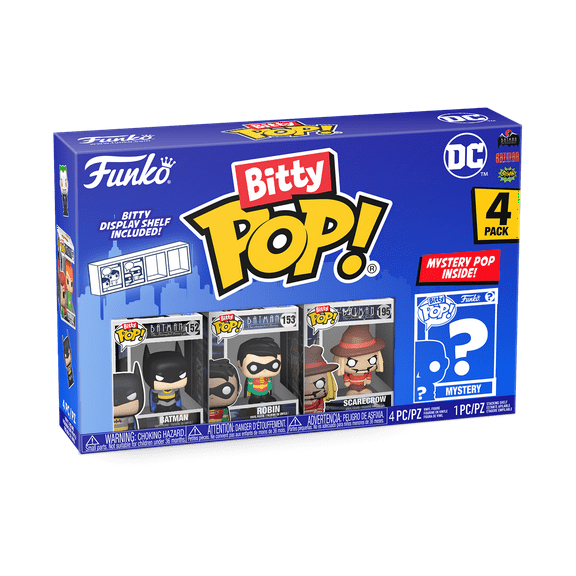 Funko Bitty POP: DC - Batman, Robin, Scarecrow and a Mystery Bitty Pop Vinyl Figures, 4 Pack