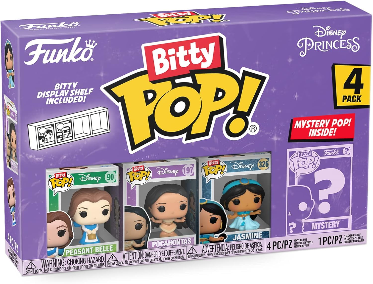 Funko Bitty Pop! Disney Princess Mini Collectible Toys - Peasant Belle, Pocahontas, Jasmine \u0026 Mystery Chase Figure (Styles May Vary) 4-Pack
