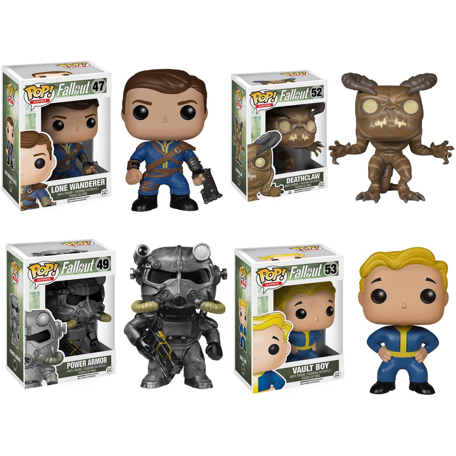Fallout POP! Games Vinyl Collectors Set, Lone Wanderer Male, Deathclaw, Power Armor and Vault Boy -