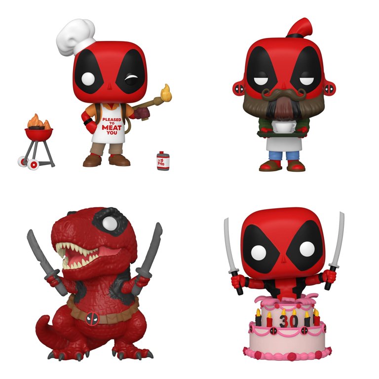 Funko Marvel: POP! Deadpool 30th Anniversary Collectors Set - Backyard  Griller Deadpool, Coffee Barista, Deadpool in Cake, Dinopool