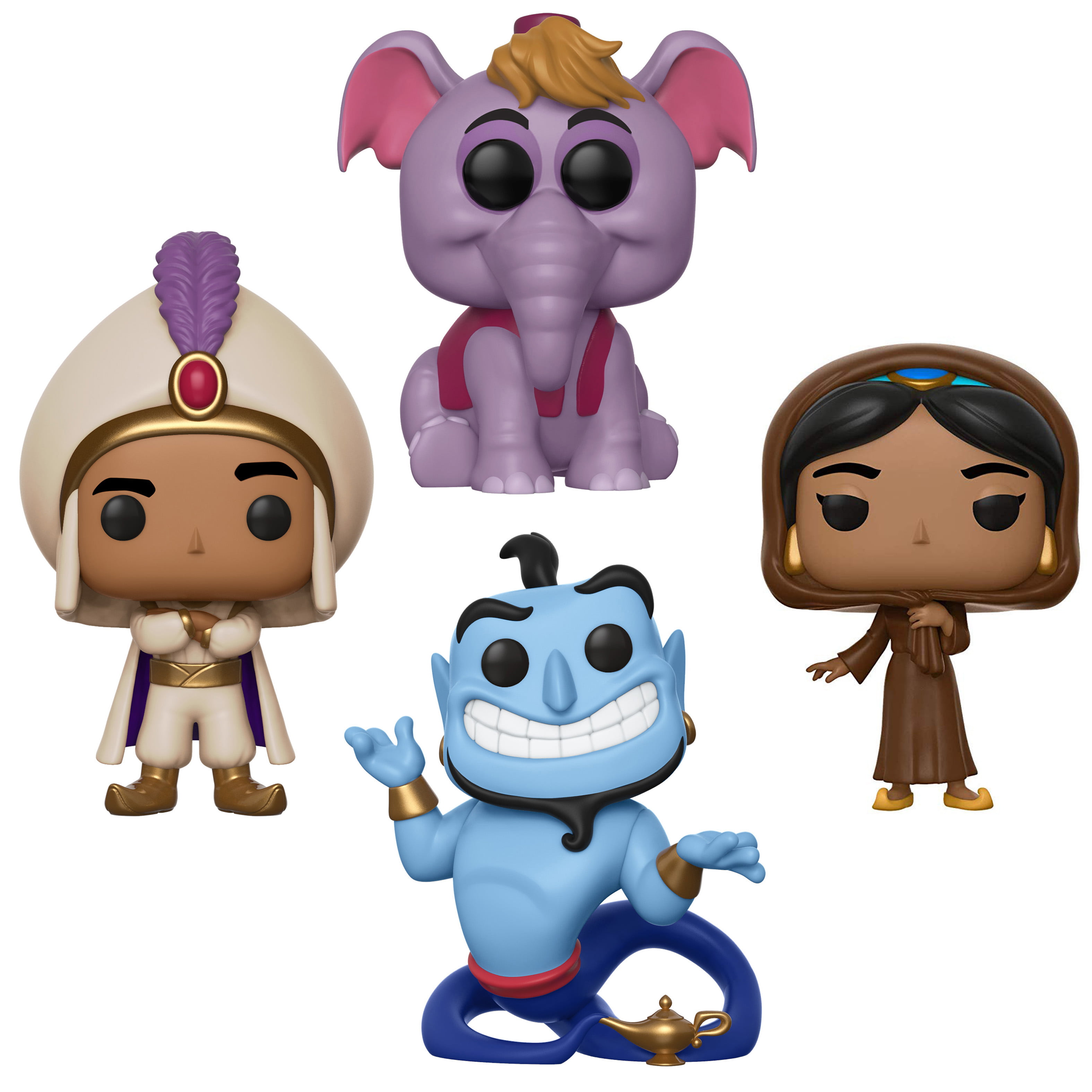 Funko POP! Disney Aladdin: Prince Ali, Jasmine in Disguise (Possible  Limited Chase Edition), Elephant Abu, Genie with Lamp (Collector's  Edition)
