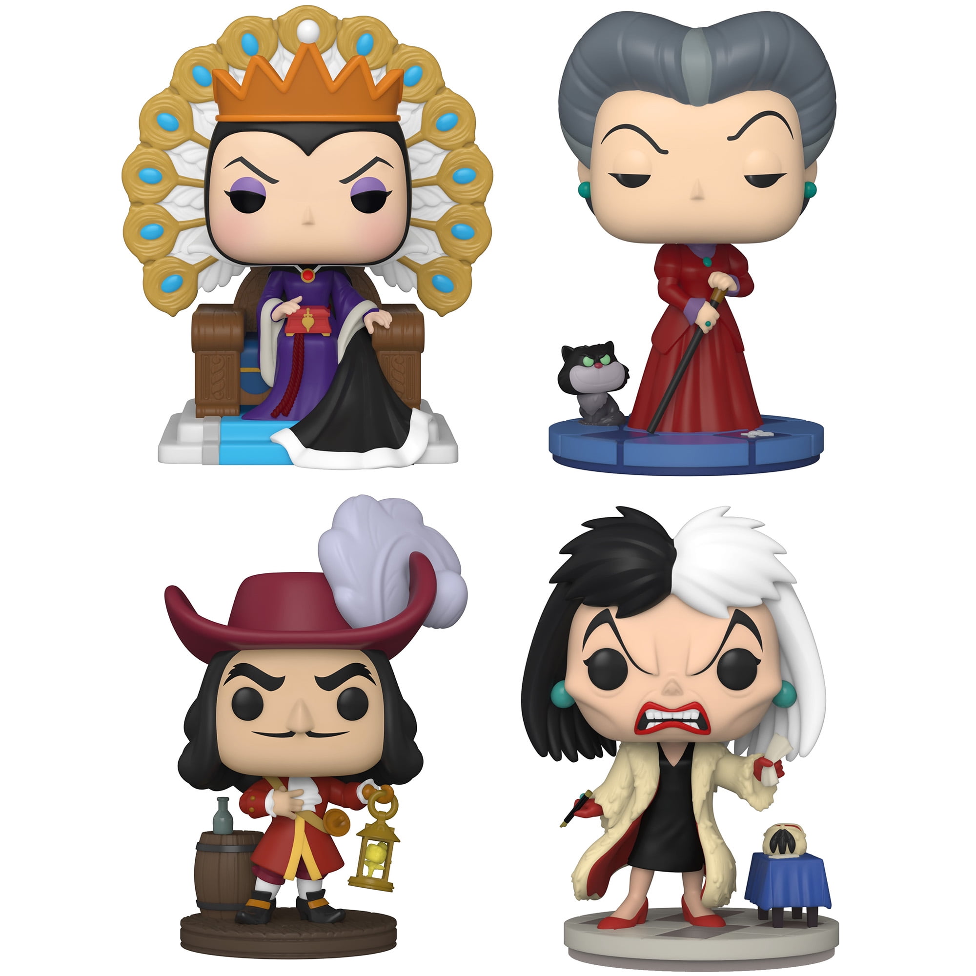 Funko POP! Disney Villains 4 pc Collectors Set W/ Evil Queen on Throne, Captain  Hook, Cruella De Vil, & Lady Tremaine 