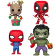 thumbnail image 1 of Funko POP! Marvel Holiday Collectors Set - Groot w/ Lights & Ornaments, Spiderman-Man w/ Ugly Sweater, Hulk w/ Stocking & Plush, Deadpool w/ Candy Canes, 1 of 5