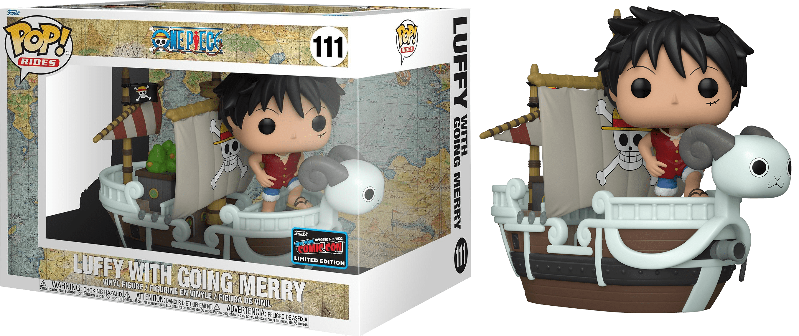 Funko POP! Rides One Piece Luffy with Going Merry #111 NYCC 2022 Convention Sticker Exclusive
