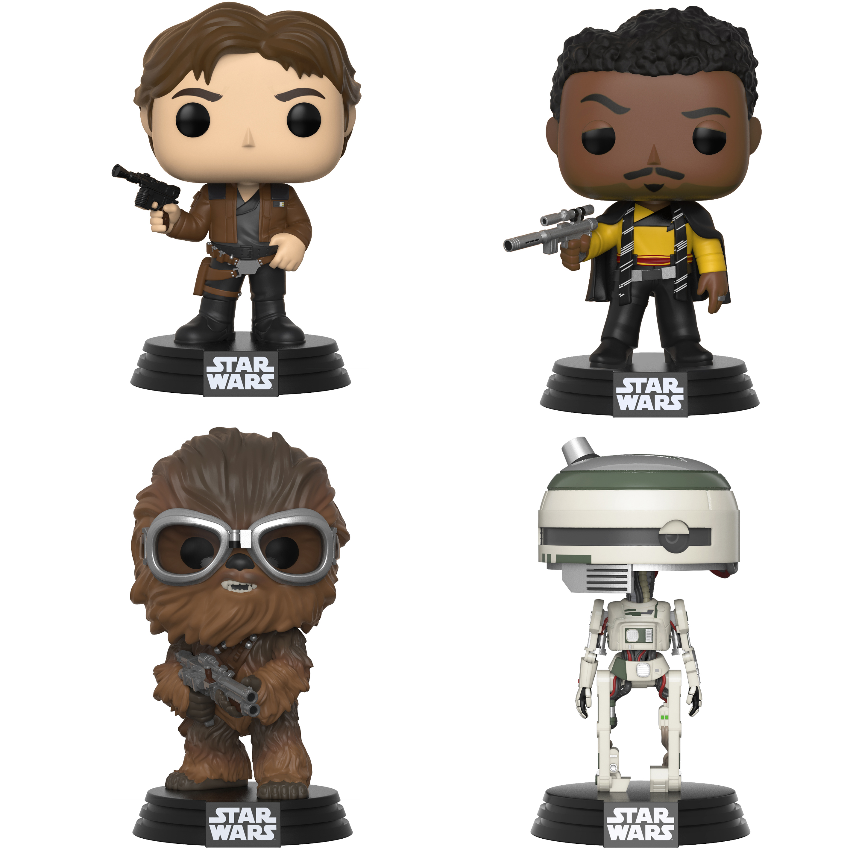 Funko POP! Star Wars Solo, A Star Wars Story Collectors Set - Han Solo, Chewie w/ Goggles, Lando Main Outfit & L3-37 - image 1 of 5
