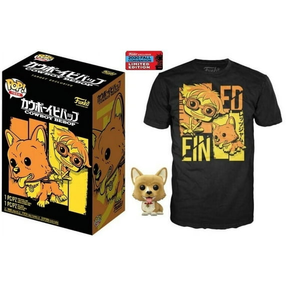 Funko POP! Tees Cowboy Bebop Flocked Ein With Size Large Ein and Ed T-Shirt