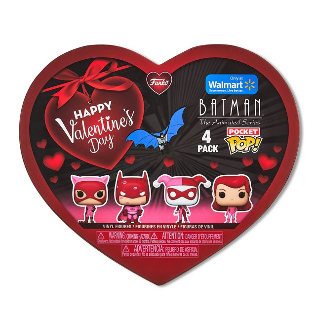 Funko Pocket Pop! DC Valentines Box 4 Pack – Batman (Choc) Portachiavi, Mini Figura In Vinile 11,76 Cm, Regalo Per Fumetti, Riempitivo Calza