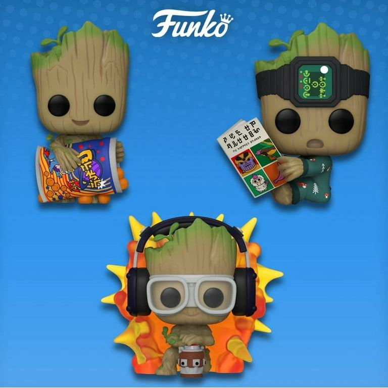 Funko Pop! Marvel: I Am Groot 3 pack (Groot in Onesie with Book/Groot with  Detonator/ Groot with Cheese Puffs)