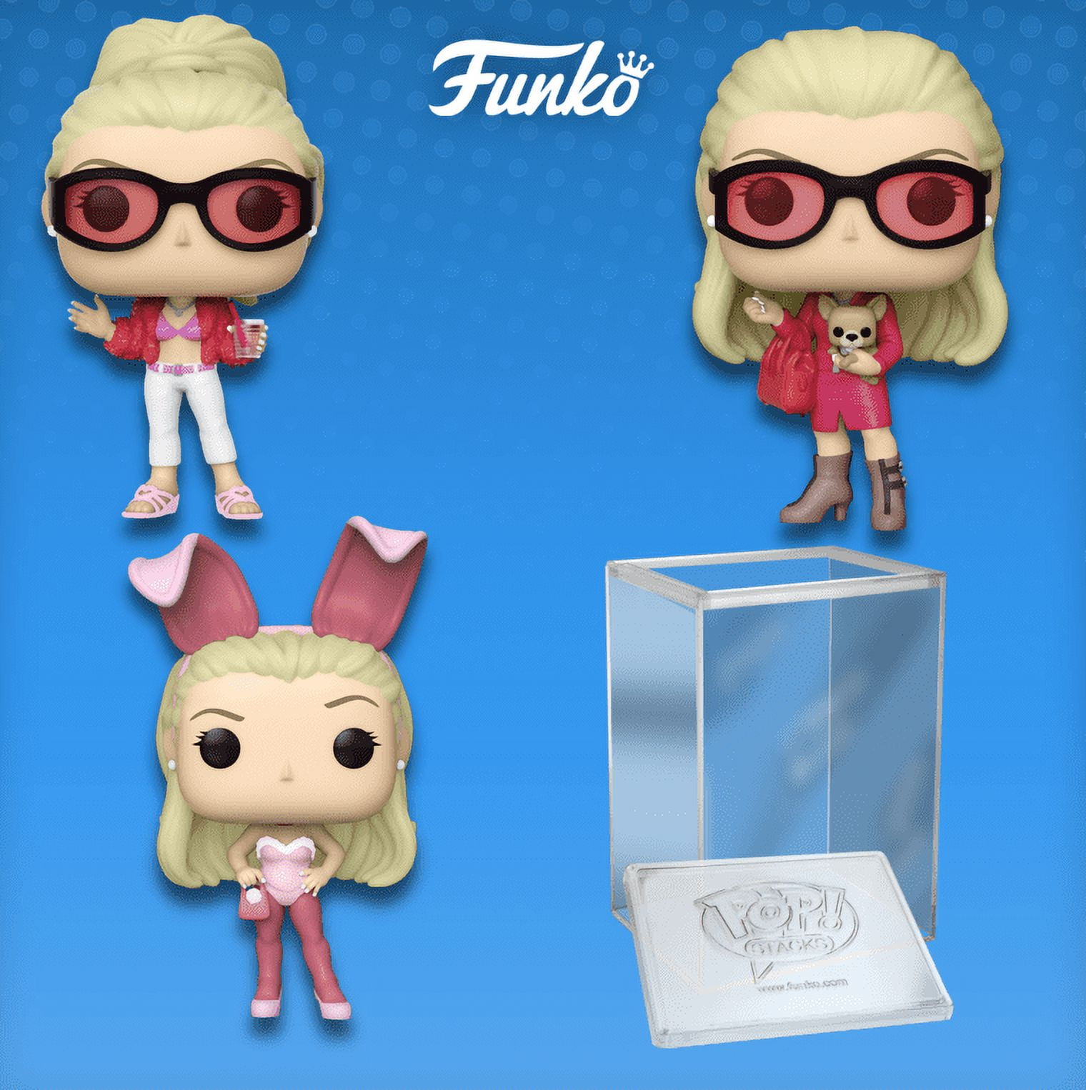 Funko Pop! Movies: Legally Blonde Set of 3 Vinyl Figures (Elle in Sun/ Elle  with Bruiser/ Elle in Bunny Suit) (+ Pop! Stacks Plastic Protector)