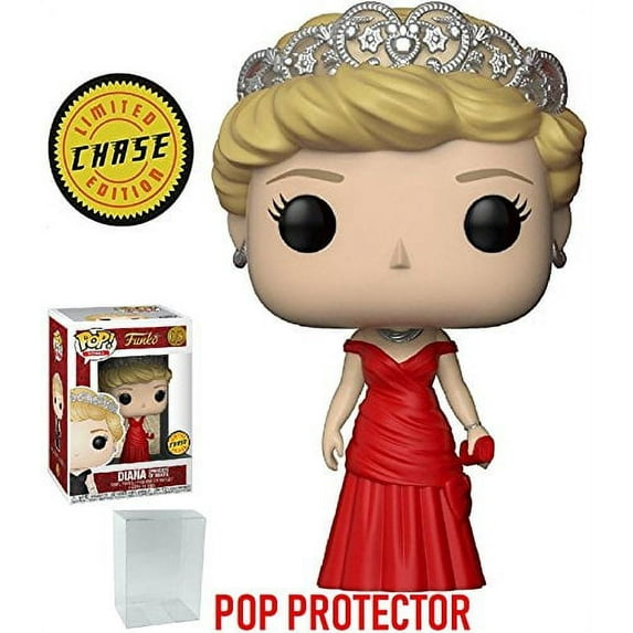 Funko Pop! Royals: The Royal Family - Diana Princess of Wales Red Dress Chase Variant Limited Edition Vinyl Figure (Bundled with Pop Box Protector Case)