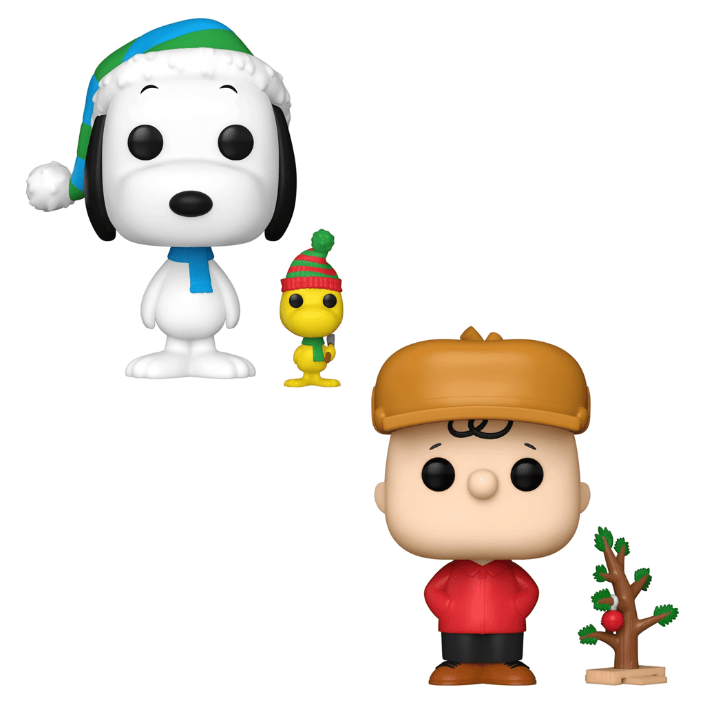 Funko Pop! Snoopy and Woodstock #1628 and Charlie Brown with Tree