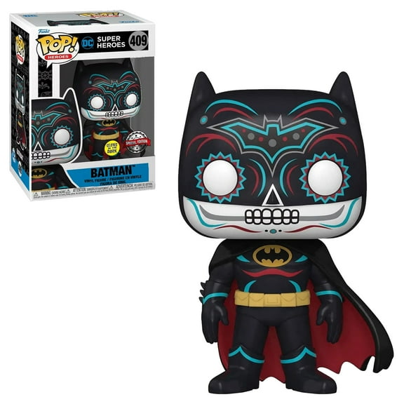 Funko Pop! Super Heroes: Dia De Los Muertos Batman Exclusive 3-Piece Bundle - Glow in The Dark DC Collectible Figure #409 with Heavy Duty Sliding Monkey Sorter and Pop Protector - GITD Edition 58180