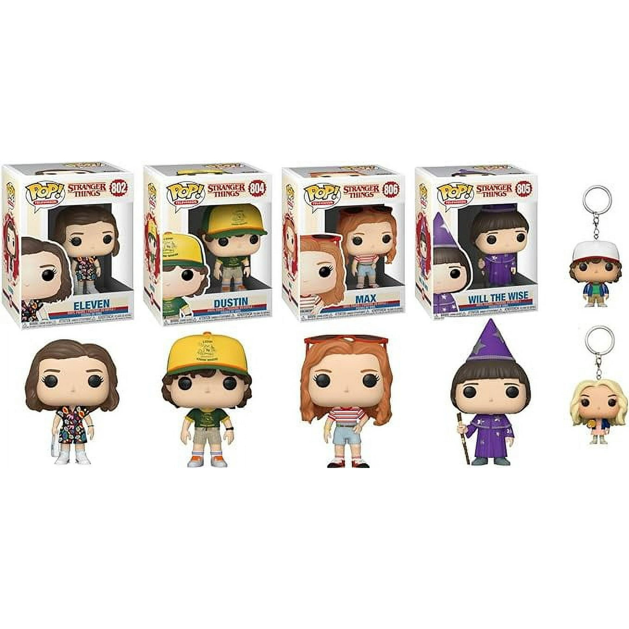 Funko Pop! Television: Stranger Things Eleven, Dustin, Max and Will set of 4 Plus 2 Keychains