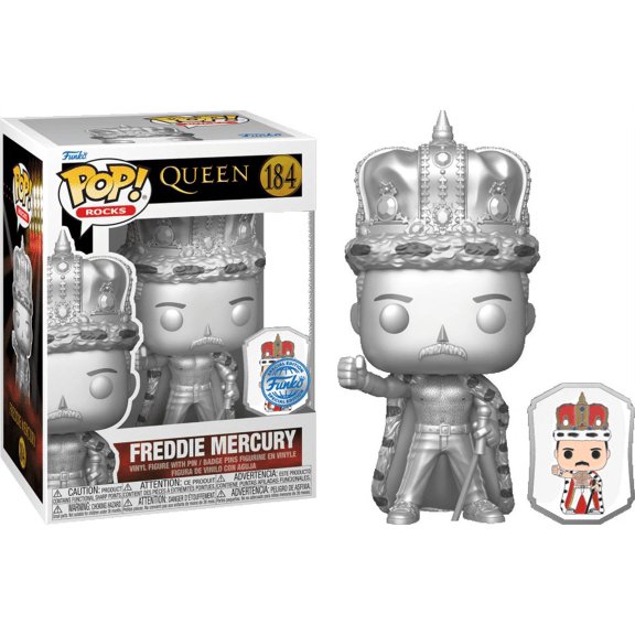 Funko Queen POP! Rocks Freddie Mercury Vinyl Figure (King, Platinum, with Pin)