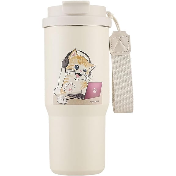 Funkrin Insulated Coffee Mug with Straw & Flip Lid, 24oz Tumbler Cup with Ceramic Coating, Double Wall Vacuum Leak-Proof Travel Mug wiht tea infuser for Office School Party Camping